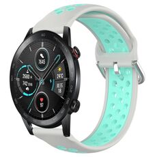 Per Honor Magic Watch 2 46mm 22mm Cinturino sportivo in silicone traspirante traforato (grigio + anatra d'acqua)
