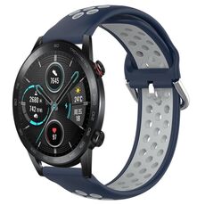Per Honor Magic Watch 2 46mm 22mm Cinturino sportivo in silicone traspirante traforato (blu notte + grigio)