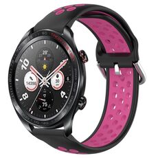 For Honor Watch Dream 22mm Cinturino in silicone sportivo traforato e traspirante (nero + rosa rossa)