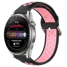 Per Huawei Watch 3 Pro Nuovo cinturino sportivo in silicone traspirante traforato da 22 mm (nero + rosa)
