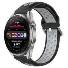 Per Huawei Watch 3 Pro Nuovo cinturino sportivo in silicone traspirante traforato da 22 mm (nero + grigio)