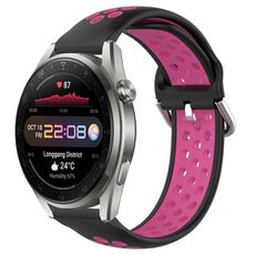 Per Huawei Watch 3 Pro Nuovo cinturino sportivo in silicone traspirante traforato da 22 mm (nero + rosa rossa)