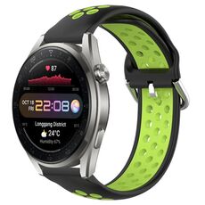 Per Huawei Watch 3 Pro Nuovo cinturino sportivo in silicone traspirante traforato da 22 mm (nero + lime)