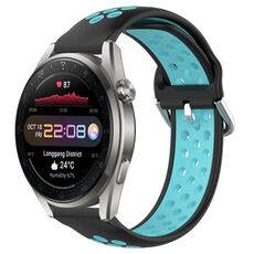 Per Huawei Watch 3 Pro Nuovo cinturino sportivo in silicone traspirante traforato da 22 mm (nero + blu)