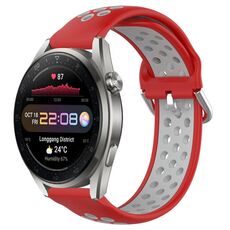 Per Huawei Watch 3 Pro Nuovo cinturino sportivo in silicone traspirante traforato da 22 mm (rosso + grigio)