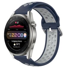 Per Huawei Watch 3 Pro Nuovo cinturino sportivo in silicone traspirante traforato da 22 mm (blu notte + grigio)
