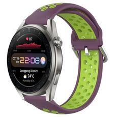 Per Huawei Watch 3 Pro Nuovo cinturino in silicone sportivo traforato da 22 mm (viola + lime)