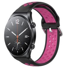 Per Xiaomi MI Watch S1 22mm Cinturino in silicone sportivo traspirante traforato (nero + rosa rossa)