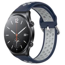 Per Xiaomi MI Watch S1 22mm Cinturino in silicone sportivo traforato traspirante (blu notte + grigio)