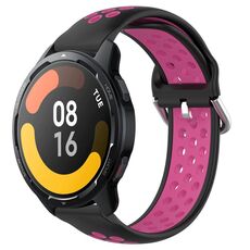 Per Xiaomi Watch S1 Active 22mm Cinturino in silicone sportivo traforato traspirante (nero + rosa rossa)