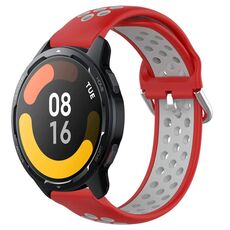 Per Xiaomi Watch S1 Active 22mm Cinturino in silicone sportivo traforato traspirante (rosso + grigio)