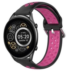 Per Xiaomi Haylou RT2 LS10 Cinturino per orologio sportivo in silicone traspirante traforato da 22 mm (nero + rosa rossa)