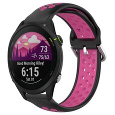 Per Garmin Forerunner 255 22mm Cinturino sportivo in silicone traspirante traforato (nero + rosa rossa)