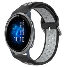 Per Garmin Venu 2 22mm Cinturino sportivo in silicone traspirante traforato (nero + grigio)