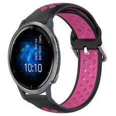 Per Garmin Venu 2 22mm cinturino in silicone sportivo traspirante traforato (nero + rosa rossa)