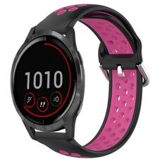 Per Garmin Vivoactive4 22mm Cinturino sportivo in silicone traspirante traforato (nero + rosa rossa)