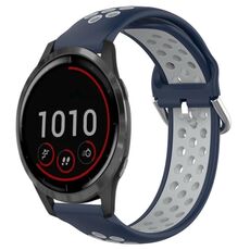 Per Garmin Vivoactive4 22mm Cinturino sportivo in silicone traspirante traforato (blu notte + grigio)