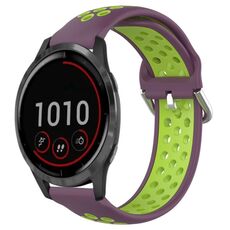 Per Garmin Vivoactive4 22mm Cinturino sportivo in silicone traspirante traforato (viola + lime)