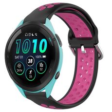 Per Garmin Forerunner 265 Music Cinturino sportivo in silicone traspirante perforato da 22 mm (nero + rosa rossa)