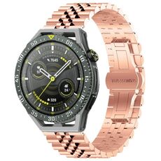 Per Huawei Watch GT3 SE Five Bull Mezzo tondo cinturino in acciaio inossidabile + strumento di rimozione cinturino (oro rosa)