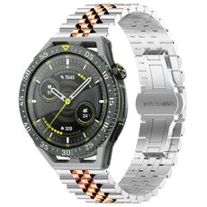 Per Huawei Watch GT3 SE Five Bull Mezzo tondo cinturino in acciaio inossidabile + strumento di rimozione cinturino (argento + oro rosa)