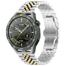 Per Huawei Watch GT3 SE Five Bull Mezzo tondo cinturino in acciaio inossidabile + strumento di rimozione cinturino (argento + oro)