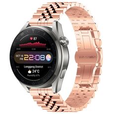 Per Huawei Watch3 Pro New Five Bull Mezzo tondo cinturino in acciaio inossidabile + strumento di rimozione cinturino (oro rosa)