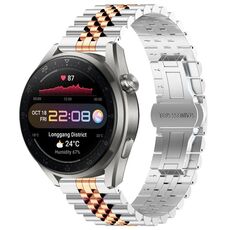 Per Huawei Watch3 Pro New Five Bull Mezzo tondo cinturino in acciaio inossidabile + strumento di rimozione cinturino (argento + oro rosa)