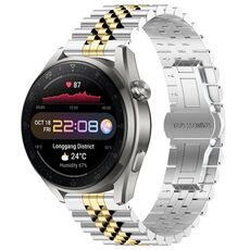 Per Huawei Watch3 Pro New Five Bull Mezzo tondo cinturino in acciaio inossidabile + strumento di rimozione cinturino (argento + oro)