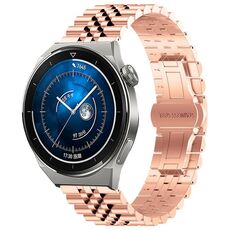 Per Huawei Watch GT3 Pro 46mm Five Bull Mezzo tondo in acciaio inossidabile con cinturino + strumento di rimozione del cinturino (oro rosa)