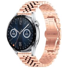 Per Huawei Watch GT3 46mm Five Bull Mezzo tondo in acciaio inossidabile con cinturino + strumento di rimozione del cinturino (oro rosa)