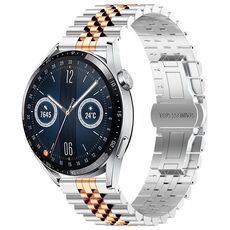Per Huawei Watch GT3 46mm Five Bull Half Round Cinturino in acciaio inossidabile + strumento di rimozione cinturino (argento + oro rosa)