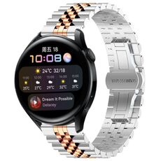 Per Huawei Watch 3/3 Pro Five Bull Mezzo tondo cinturino in acciaio inossidabile + strumento di rimozione cinturino (argento + oro rosa)