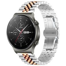 Per Huawei Watch GT2 Pro / GT 2e Five Bull Mezzo tondo in acciaio inossidabile con cinturino + strumento di rimozione del cinturino (argento + oro rosa)