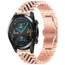Per Huawei Watch GT 42mm / 46mm / GT2 46mm Cinturino per orologio in acciaio inossidabile mezzo toro a cinque tori + strumento per la rimozione del cinturino (oro rosa)