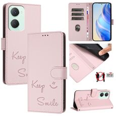Per vivo Y03 4G Global Smile Embossing RFID Custodia in pelle per telefono (rosa)