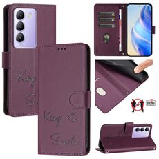 Per vivo Y100 5G IDN Smile Embossing RFID Custodia in pelle per telefono (viola)