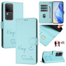 Per vivo V30 5G Global Smile Embossing RFID Custodia in pelle per telefono (verde menta)