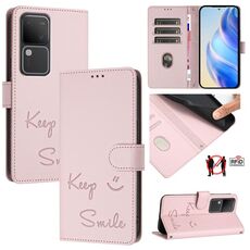 Per vivo V30 5G Global Smile Embossing RFID Custodia in pelle per telefono (rosa)
