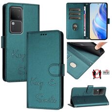Per vivo V30 5G Global Smile Embossing RFID Custodia in pelle per telefono (verde pavone)