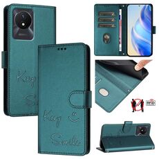Per vivo Y11 2023 / Y02T Smile Embossing RFID Custodia in pelle per telefono (verde pavone)