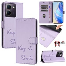 Per vivo Y36 4G India Smile Embossing RFID Custodia in pelle per telefono (viola chiaro)