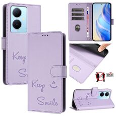 Per vivo Y78 5G Global / V29 Lite Smile Embossing RFID Custodia in pelle per telefono (viola chiaro)