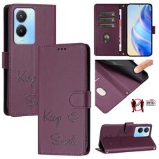 Per vivo Y16 4G Global Smile Embossing RFID Custodia in pelle per telefono (viola)