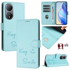 Per vivo Y100 5G Global Smile Embossing RFID Custodia in pelle per telefono (verde menta)