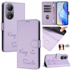 Per vivo Y100 5G Global Smile Embossing RFID Custodia in pelle per telefono (viola chiaro)