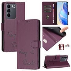 Per vivo V27 5G Global Smile Embossing RFID Custodia in pelle per telefono (viola)