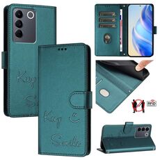 Per vivo V27 Pro 5G Global Smile Embossing RFID Custodia in pelle per telefono (verde pavone)