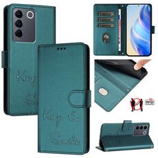 Per vivo T2 4G Global Smile Embossing RFID Custodia in pelle per telefono (verde pavone)