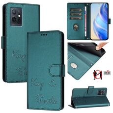 Per vivo Y75 5G Global Smile Embossing RFID Custodia in pelle per telefono (verde pavone)